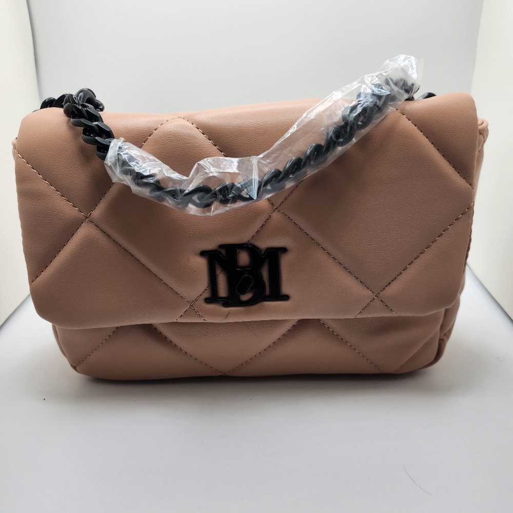 Badgley Mischka | Peach Creme & Black Diamond-Quilted Logo Messenger Bag - Picture 2 of 8